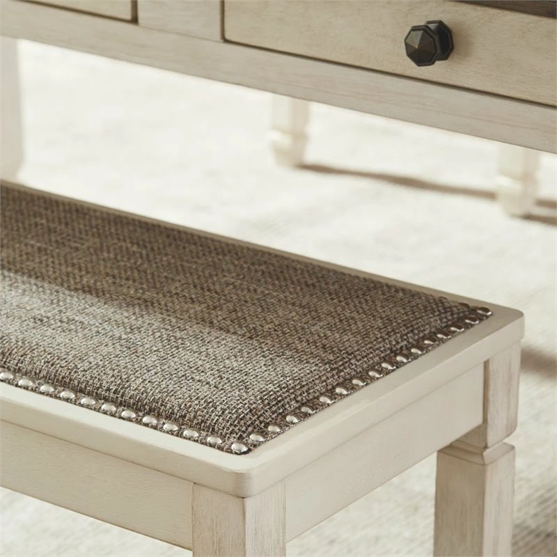 Hot Sale π Ashley Furniture Ashley Bolanburg Large Upholstered Dining Bench In White And Brown π 7 Hot Sale π Ashley Furniture Ashley Bolanburg Large Upholstered Dining Bench In White And Brown π - Image 7