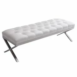 Outlet 🎉 Armen Living Milo Faux Leather Upholstered Bedroom Bench In White 🥰