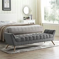 Coupon 🌟 Modway Response Fabric Bedroom Bench In Gray 🛒 -Bedroom Benches Store 1532753 5 L