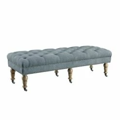 Outlet 😀 Atlin Designs 62" Bedroom Bench In Blue And Distressed Gray 👍