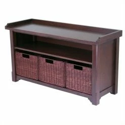 Promo 💯 Winsome Milan Storage Bench With 3 Wired Baskets In Antique Walnut 🎉