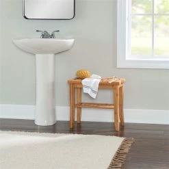 Best deal 💯 Linon Bracken Bamboo Bathroom Stool In Natural Brown ❤️ -Bedroom Benches Store 1598714 7 L
