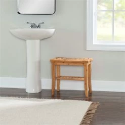 Best deal 💯 Linon Bracken Bamboo Bathroom Stool In Natural Brown ❤️ -Bedroom Benches Store 1598714 8 L
