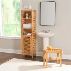 Best deal 💯 Linon Bracken Bamboo Bathroom Stool In Natural Brown ❤️ -Bedroom Benches Store 1598714 9 L