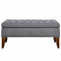 Outlet 💯 Pulaski Hinged Modern Wood Top Button Tufted Storage Bed Bench In Gray ✔️ -Bedroom Benches Store 1654350 4 L