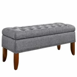 Outlet 💯 Pulaski Hinged Modern Wood Top Button Tufted Storage Bed Bench In Gray ✔️ -Bedroom Benches Store 1654350 5 L