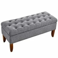 Outlet 💯 Pulaski Hinged Modern Wood Top Button Tufted Storage Bed Bench In Gray ✔️ -Bedroom Benches Store 1654350 7 L