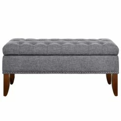 Outlet 💯 Pulaski Hinged Modern Wood Top Button Tufted Storage Bed Bench In Gray ✔️