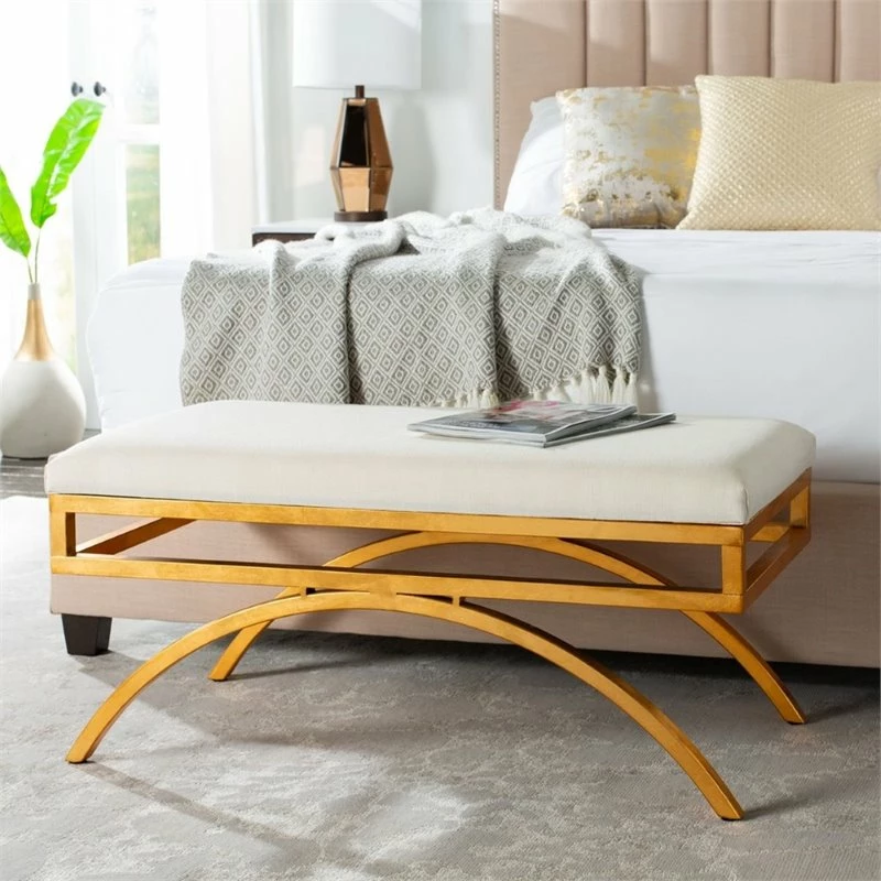 Wholesale π― Safavieh Moon Arc Faux Leather Bench In Light Beige And Gold 𧨠4 Wholesale π― Safavieh Moon Arc Faux Leather Bench In Light Beige And Gold 𧨠- Image 4