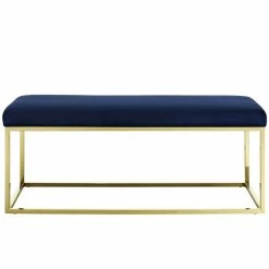 Hot Sale 🎉 Modway Anticipate Fabric Bedroom Bench In Gold And Navy 🛒 -Bedroom Benches Store 1769662 2 L