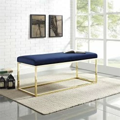 Hot Sale 🎉 Modway Anticipate Fabric Bedroom Bench In Gold And Navy 🛒 -Bedroom Benches Store 1769662 44 L