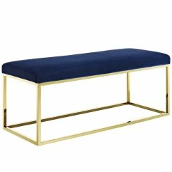 Hot Sale 🎉 Modway Anticipate Fabric Bedroom Bench In Gold And Navy 🛒