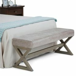 Budget 🎉 Simpli Home Salinger 48" W Rubberwood Ottoman Bench In Distressed Gray Taupe Faux Leather 🎁 -Bedroom Benches Store 1790439 5 L