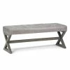 Budget 🎉 Simpli Home Salinger 48" W Rubberwood Ottoman Bench In Distressed Gray Taupe Faux Leather 🎁