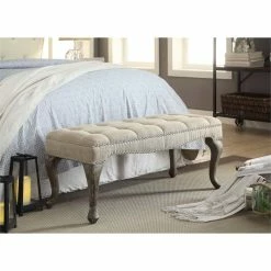 Promo π Pemberly Row Cabriolet Linen Nailhead Bedroom Bench In Washed Natural π 5 Promo π Pemberly Row Cabriolet Linen Nailhead Bedroom Bench In Washed Natural π -Bedroom Benches Store 1802837 2 L