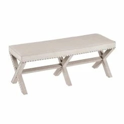 Best reviews of ❤️ Home Fare Beige Upholstered 'X' Base Bed Bench 💯 -Bedroom Benches Store 1813275 2 L