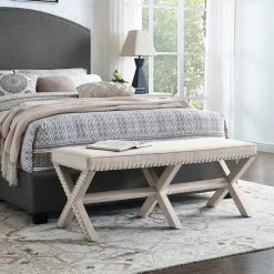 Best reviews of ❤️ Home Fare Beige Upholstered 'X' Base Bed Bench 💯 -Bedroom Benches Store 1813275 3 L
