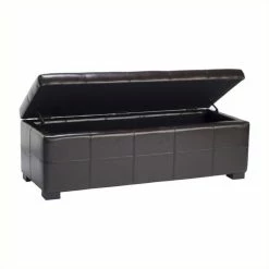 Hot Sale ⌛ Hawthorne Collections Hawthorne Collection Large Tufted Leather Storage Bench In Brown 👏