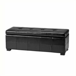 Best reviews of 🌟 Hawthorne Collections Hawthorne Collection Large Tufted Leather Storage Bench In Black 🔔