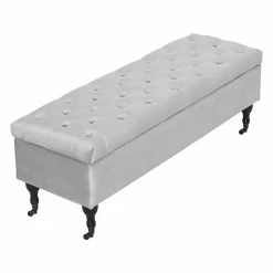 Discount 😍 Elle Décor Elle Decor Collette Tufted Storage Bench In French Pearl Gray Velvet 👍 -Bedroom Benches Store 1845384 17 L