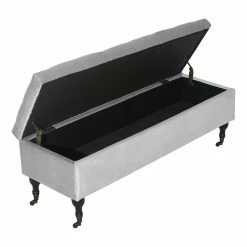 Discount 😍 Elle Décor Elle Decor Collette Tufted Storage Bench In French Pearl Gray Velvet 👍 -Bedroom Benches Store 1845384 18 L