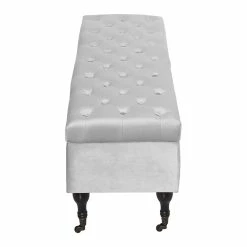 Discount 😍 Elle Décor Elle Decor Collette Tufted Storage Bench In French Pearl Gray Velvet 👍 -Bedroom Benches Store 1845384 19 L