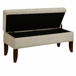 Budget ⌛ Beaumont Lane Tufted Storage Bench In Neutral Cream 🔔 -Bedroom Benches Store 1847747 6 L