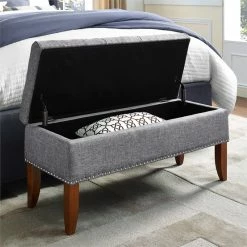 Brand new ✨ Beaumont Lane Tufted Storage Bench In Gray 🛒 -Bedroom Benches Store 1847749 2 L