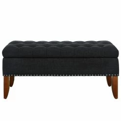 Hot Sale 🛒 Beaumont Lane Tufted Storage Bench In Charcoal Black 😀