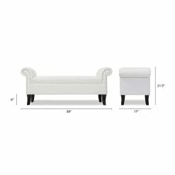 Buy ⭐ Jennifer Taylor Home Kathy Roll Arm Entryway Accent Bench Bright White ❤️ -Bedroom Benches Store 1871598 12 L