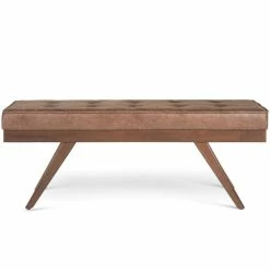 Best reviews of ❤️ Simpli Home Pierce 48 In. W Mid Century Ottoman Bench In Distressed Umber Brown Faux Leather 🔔 -Bedroom Benches Store 1873434 2 L