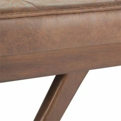 Best reviews of ❤️ Simpli Home Pierce 48 In. W Mid Century Ottoman Bench In Distressed Umber Brown Faux Leather 🔔 -Bedroom Benches Store 1873434 5 L