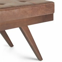 Best reviews of ❤️ Simpli Home Pierce 48 In. W Mid Century Ottoman Bench In Distressed Umber Brown Faux Leather 🔔 -Bedroom Benches Store 1873434 8 L