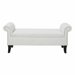 Promo 🛒 Brika Home Roll Arm Entryway Accent Bench In Bright White 👍 -Bedroom Benches Store 1901593 6 L