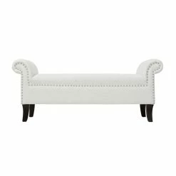 Promo 🛒 Brika Home Roll Arm Entryway Accent Bench In Bright White 👍 -Bedroom Benches Store 1901593 7 L