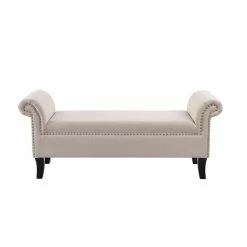 Promo ✨ Brika Home Roll Arm Entryway Accent Bench In Sky Neutral ✔️ -Bedroom Benches Store 1901594 6 L