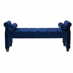 Flash Sale 👏 Brika Home Tufted Roll Arm Entryway Bench In Navy Blue 💯 -Bedroom Benches Store 1901721 4 L