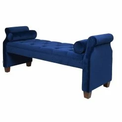 Flash Sale 👏 Brika Home Tufted Roll Arm Entryway Bench In Navy Blue 💯