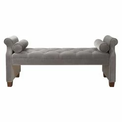 Coupon 💯 Brika Home Tufted Roll Arm Entryway Bench In Opal Gray 💯 -Bedroom Benches Store 1901722 5 L