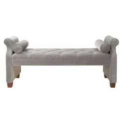 Coupon 💯 Brika Home Tufted Roll Arm Entryway Bench In Opal Gray 💯 -Bedroom Benches Store 1901722 7 L