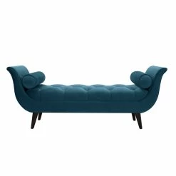 New 😉 Brika Home Tufted Flare Arm Entryway Bench In Satin Teal 💯 -Bedroom Benches Store 1901728 5 L