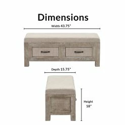 Best Sale 💯 Truly Home ClickDecor Cottage Upholstered Storage Bench Weathered Ash 💯 -Bedroom Benches Store 1906809 12 L