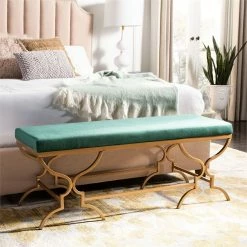 Coupon 🥰 Safavieh Juliet Upholstered Bench In Emerald And Gold ❤️ -Bedroom Benches Store 1936092 4 L