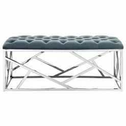 Best Sale ⌛ Modway Intersperse Velvet Tufted Bench In Silver And Sea Blue 🔔 -Bedroom Benches Store 1945614 2 L