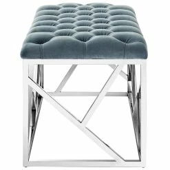 Best Sale ⌛ Modway Intersperse Velvet Tufted Bench In Silver And Sea Blue 🔔 -Bedroom Benches Store 1945614 3 L