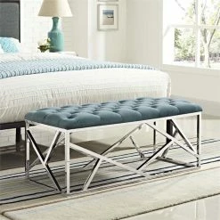 Best Sale ⌛ Modway Intersperse Velvet Tufted Bench In Silver And Sea Blue 🔔 -Bedroom Benches Store 1945614 4 L
