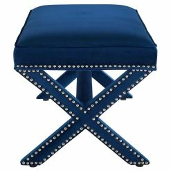 Outlet 🌟 Modway Rivet Velvet Bench In Navy 🔥 -Bedroom Benches Store 1946236 3 L
