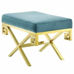 Discount ⌛ Modway Rove Velvet Bench In Gold And Sea Blue 🔥