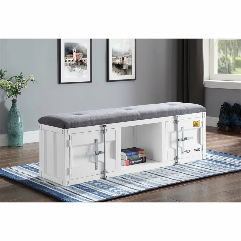Flash Sale π ACME Furniture ACME Cargo Storage Bedroom Bench In Gray Fabric & White β¨ 5 Flash Sale π ACME Furniture ACME Cargo Storage Bedroom Bench In Gray Fabric & White β¨ - Image 5
