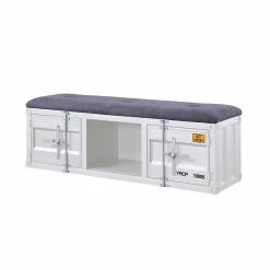 Flash Sale 😉 ACME Furniture ACME Cargo Storage Bedroom Bench In Gray Fabric & White ✨